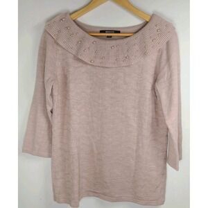 Briggs Women's Sweater Small Pink Beaded Collar Knit Pullover Acrylic EUC